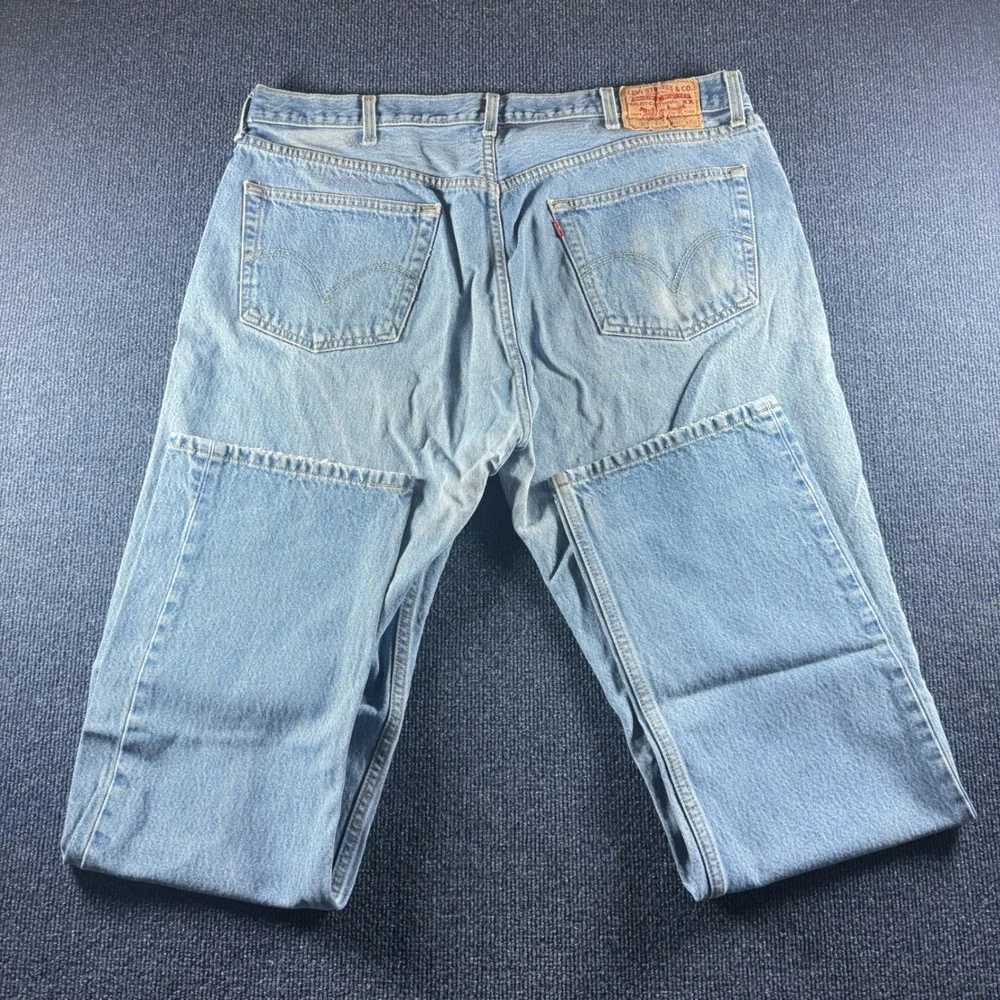 Vintage Levis 501 Mens Jeans 42x38 Light Wash Straight Leg Button Fly Denim Blue